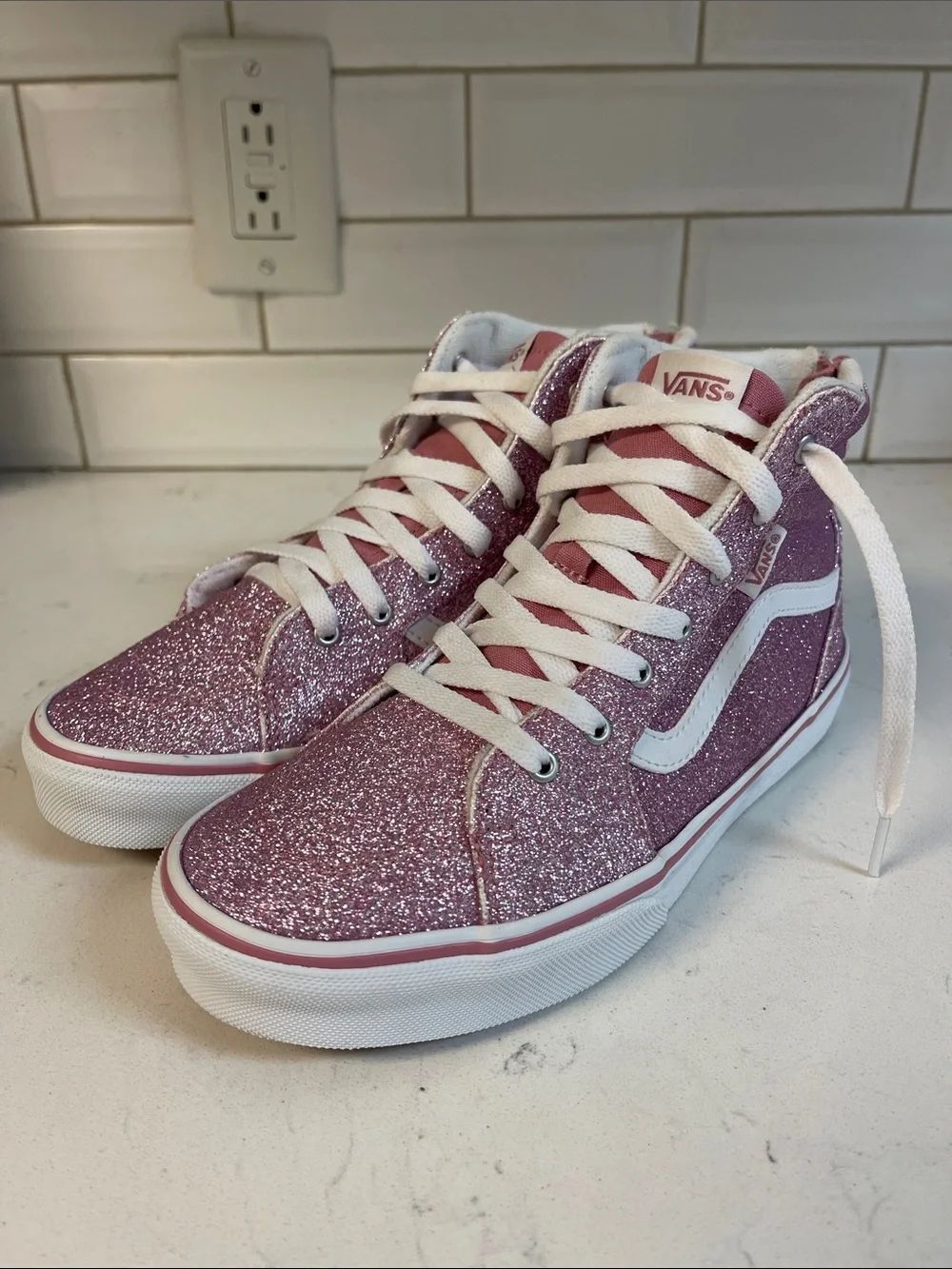 Sneakers Vans Girls Filmore Hi Zip Spring Glitter Mauve Size 5 Missy Worn 1-2x’s